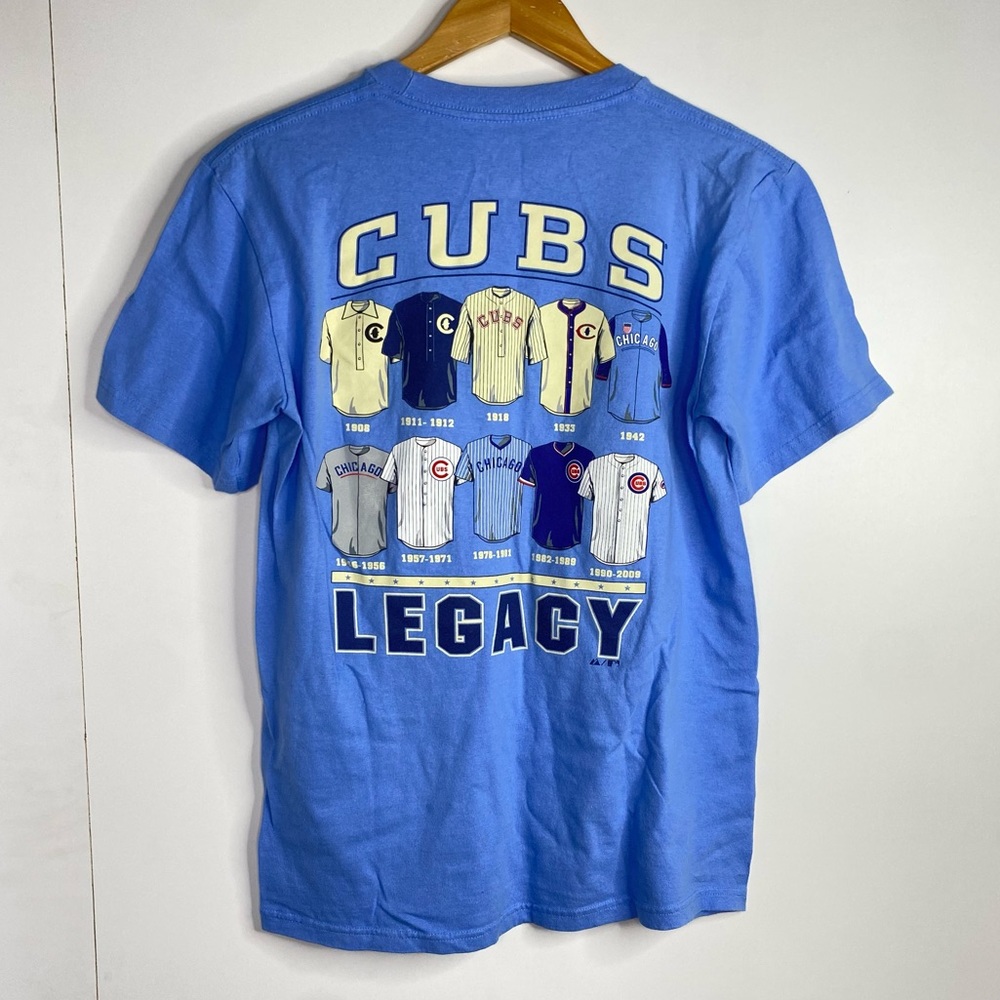Majestic Medium Blue Chicago Cubs Short Sleeve Baseball History Shirt Top
